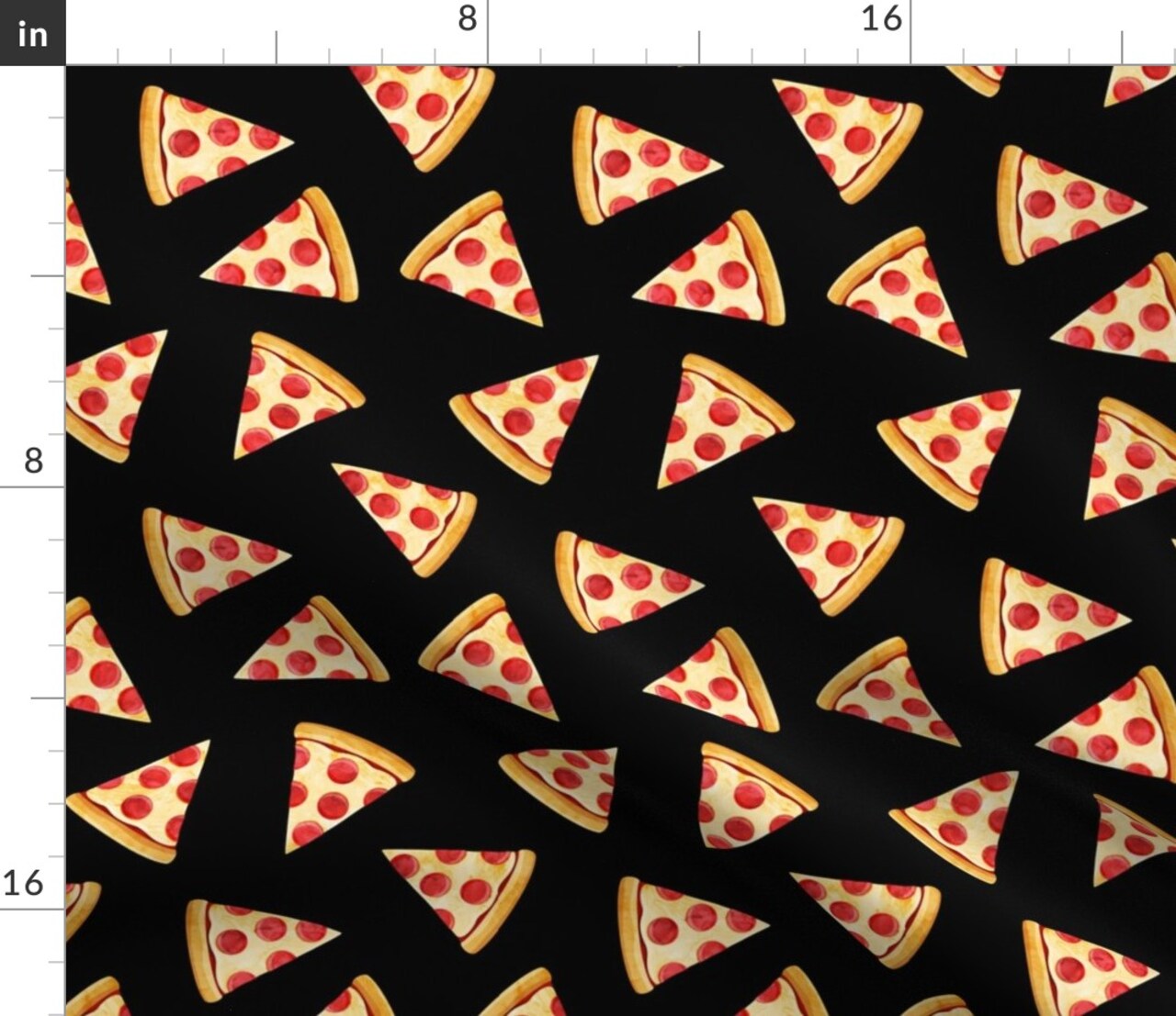 Pizza Black Food Slice Junk Food Pepperoni Custom Printed Fabric by Spoonflower Various Fabrics by the Yard or Fat Quarter